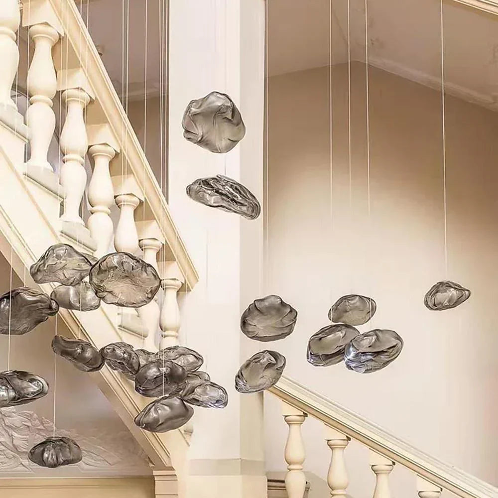 Industrial Metal Glass Bubble Irregular Oval Staircase Chandeliers - view 4