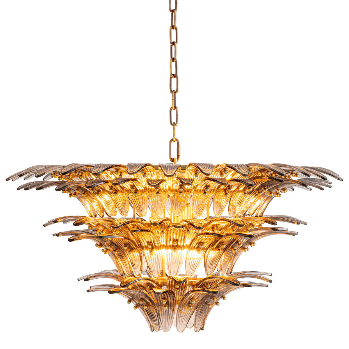 Italo 9-Light Chandelier: Elegant Ribbed Smoked Glass Lighting Fixture