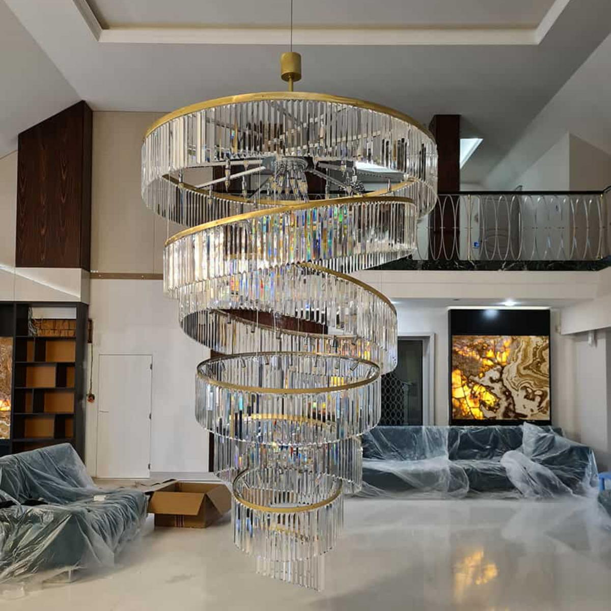 Luxury Floating Crystal Rings Chandelier in Gold Finish for High-ceiling - view 3