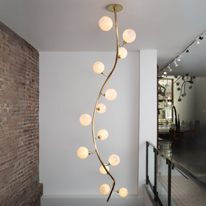 Modern Vertical Handcrafted Glass Globe Chandelier for High Ceilings