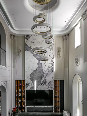 Extra Large Round Acrylic and Stainless Steel Multi-Layer Chandelier for High Ceilings - view 3