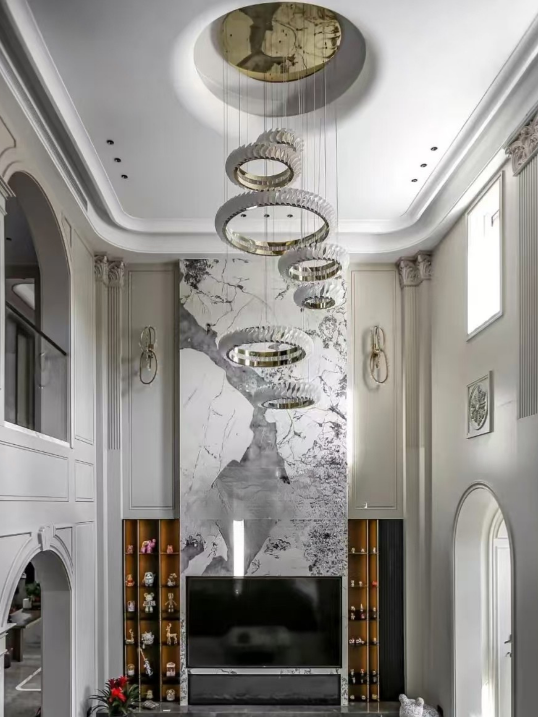 Extra Large Round Acrylic and Stainless Steel Multi-Layer Chandelier for High Ceilings - view 4
