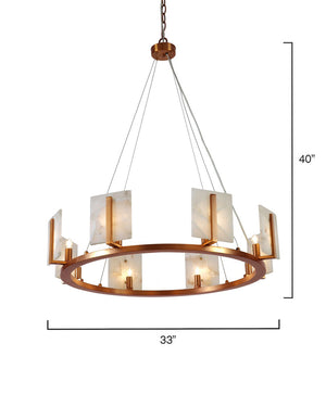 Large Contemporary Alabaster & Brass Halo Chandelier - view 2