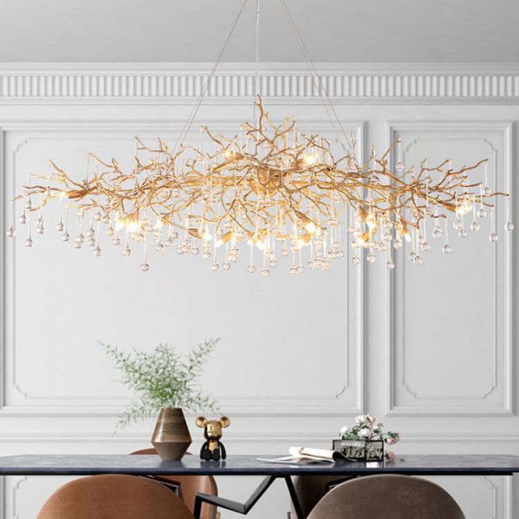Arcadia Clear Teardrop Oval Dining Branch Chandelier, Brass Branch Chandelier - view 2