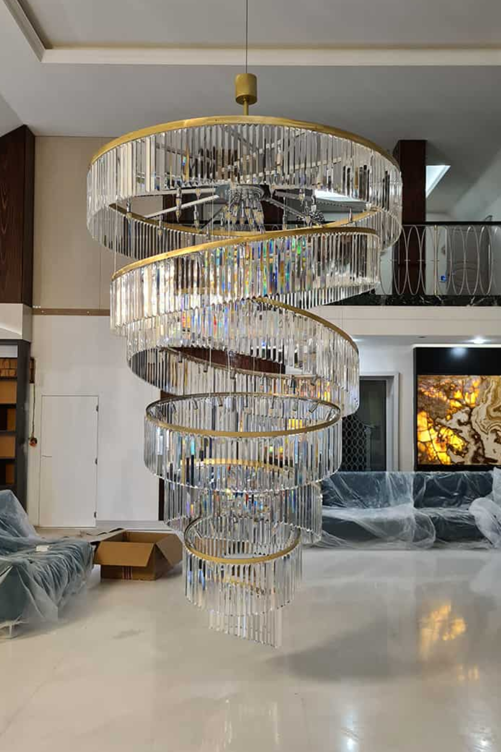 Luxury Floating Crystal Rings Chandelier in Gold Finish for High-ceiling - view 4