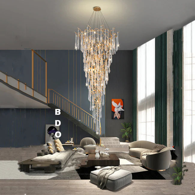 Modern Crystal Droplet Branch Staircase Chandelier - view 2