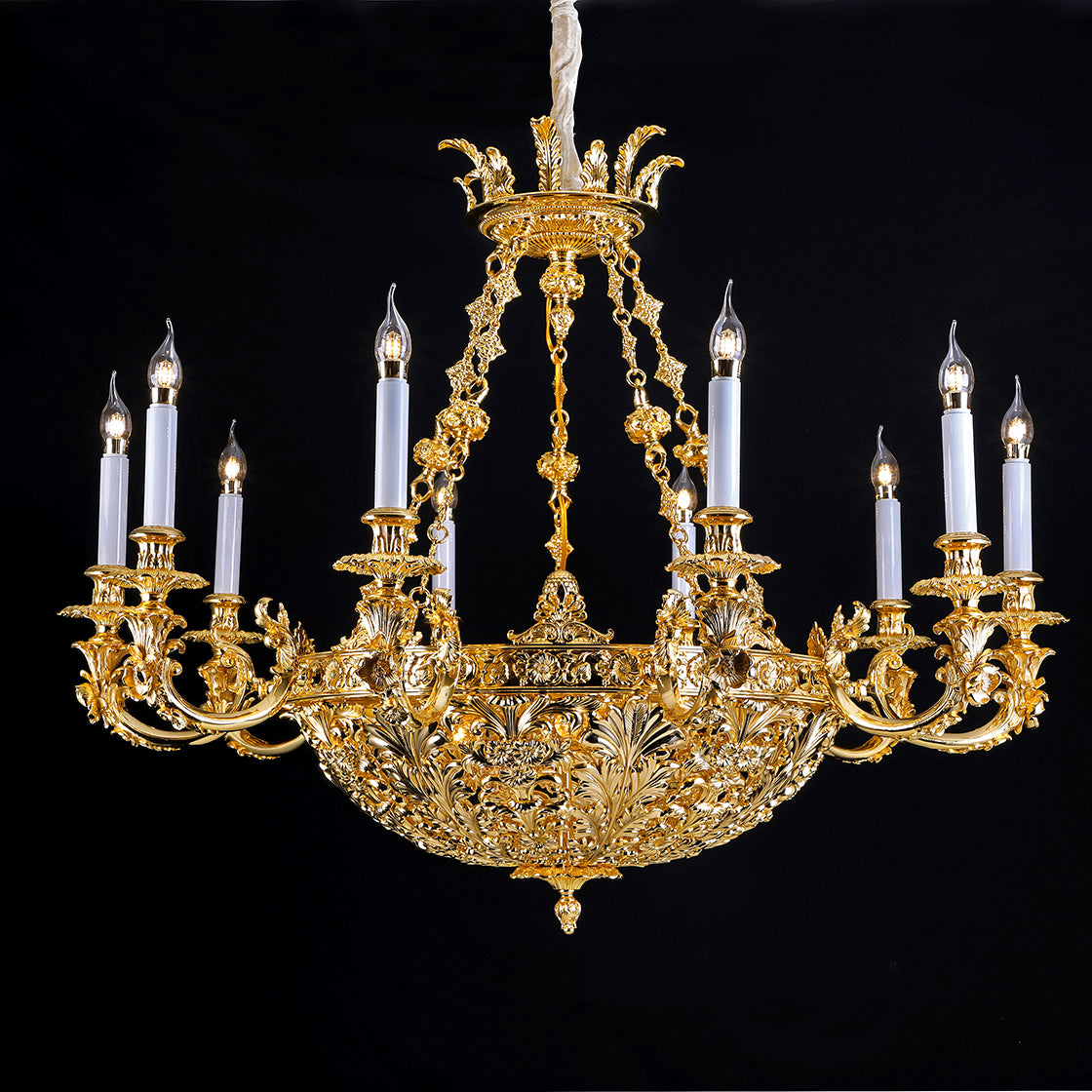1950s brass chandelier, crystal