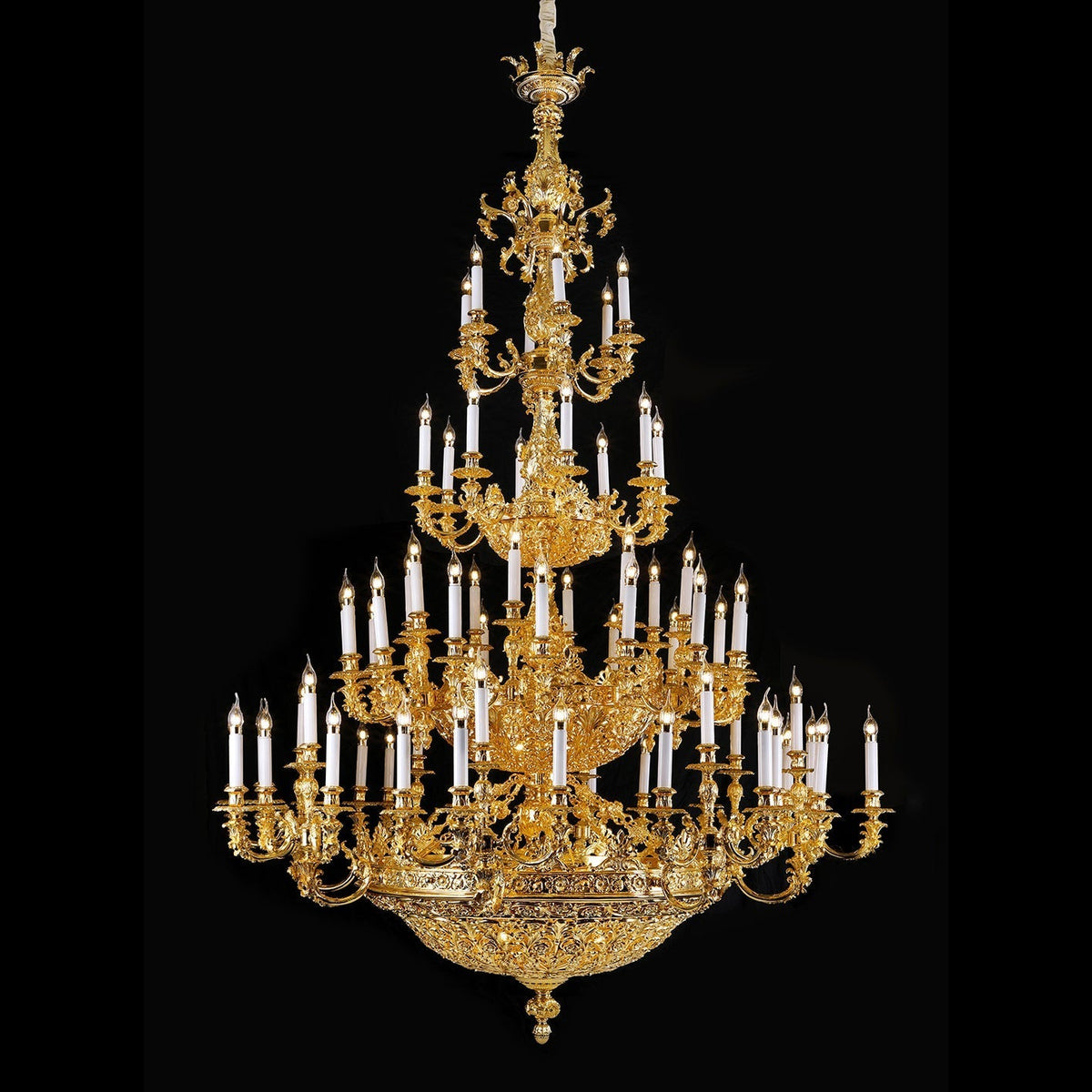 oversized brass chandelier, crystal