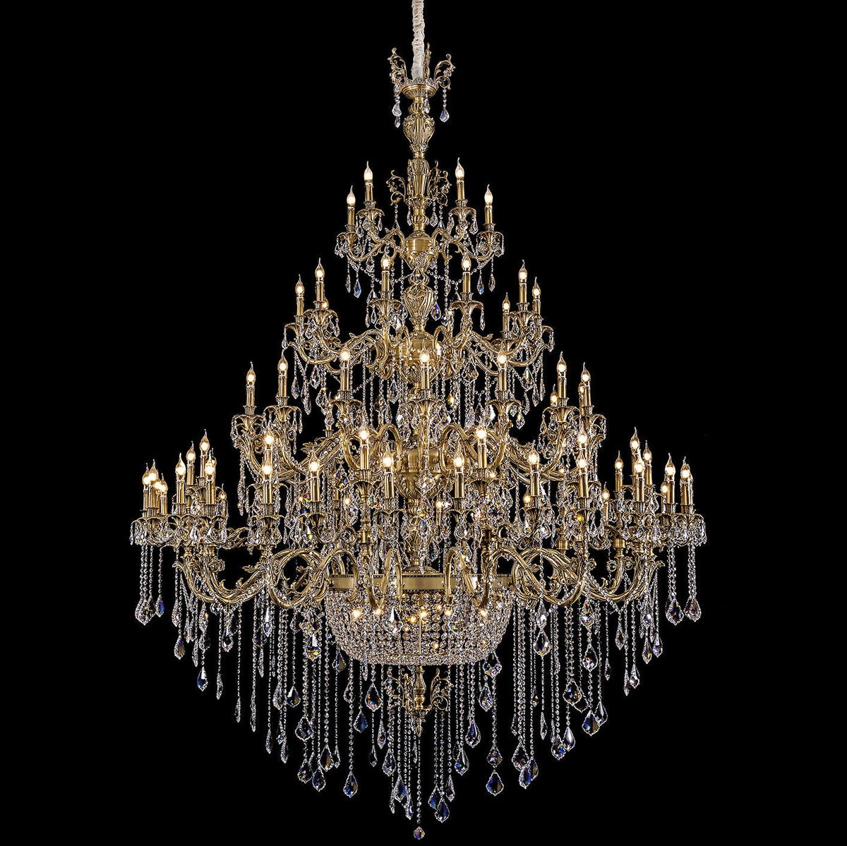 large vintage luxury brass chandelier, crystal