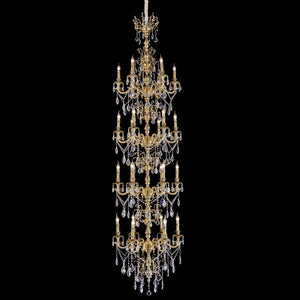 long brass chandelier for stairwell, crystal