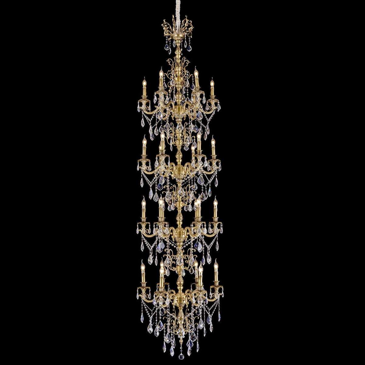 long brass chandelier for stairwell, crystal - view 2