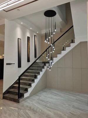 Minimalism Foyer Staircase Ceiling Chandelier Modern Pendant Lighting Fixture For Living Room Entryway In Gold/ Black Finish