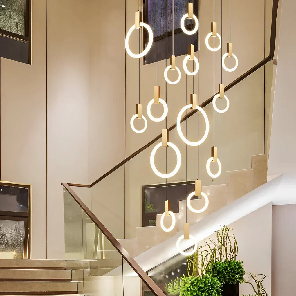 Minimalist Rings Stepless Dimming LED Nordic Duplex Stair Chandelier - view 13