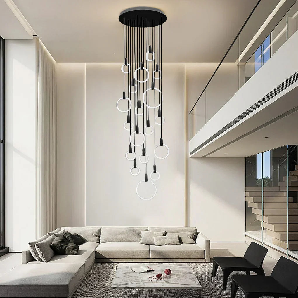 Minimalist Rings Stepless Dimming LED Nordic Duplex Stair Chandelier - view 14