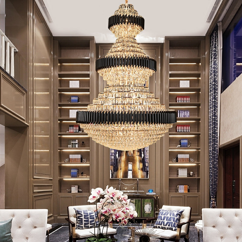 free shipping worldwide new trendy and good quality lightings customization D 70.9'' * H 102.4'' very big and beautiful magnificient black iron crystal chandelier luxurious design high ceiling living room