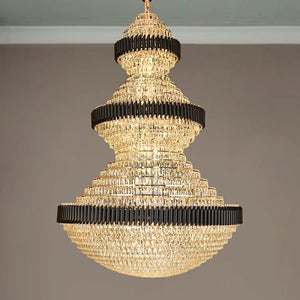 free shipping worldwide 2022 newest and high quality light fixture customization D 70.9'' * H 102.4'' extra length cool magnificient black and golden iron crystal chandelier luxurious design foyer staircase high ceiling living room