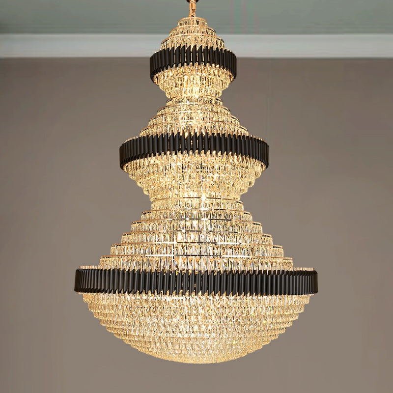 free shipping worldwide 2022 newest and high quality light fixture customization D 70.9'' * H 102.4'' extra length cool magnificient black and golden iron crystal chandelier luxurious design foyer staircase high ceiling living room