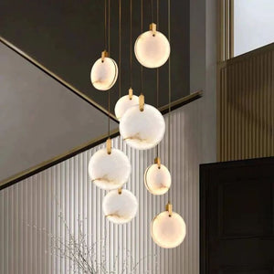 Modern Discs Alabaster Long Staircase Chandelier - view 4