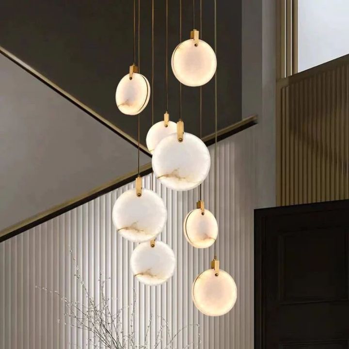 Modern Discs Alabaster Long Staircase Chandelier - view 4