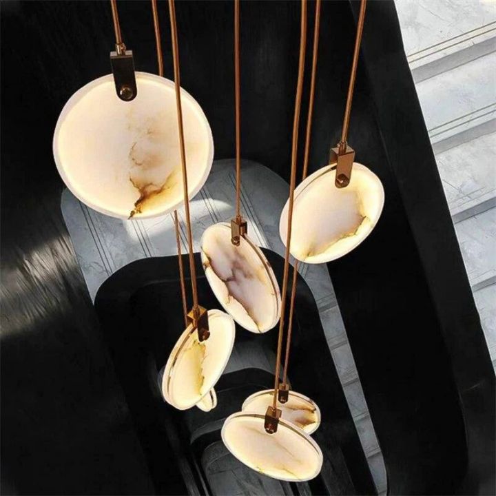 Modern Discs Alabaster Long Staircase Chandelier - view 3