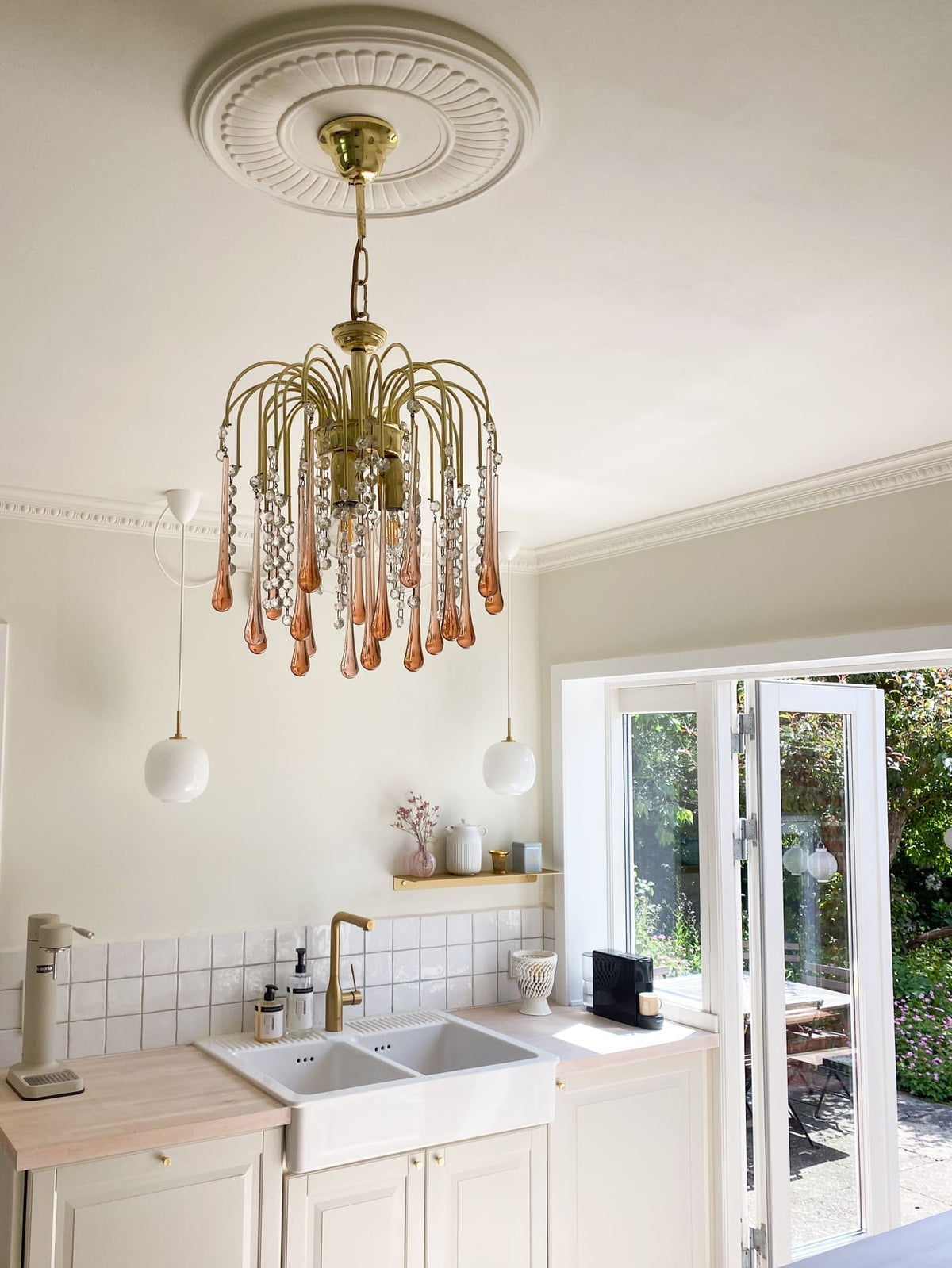 Vintage – Murano-Style Teardrops Chandelier – 70s – Pink prisms