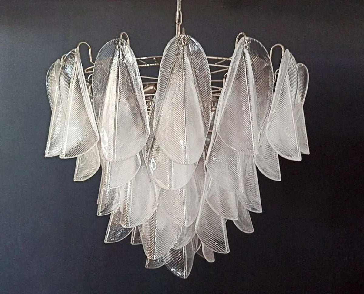 Murano-Style Chandelier – Rondini – 57 glass leaves – Transparent