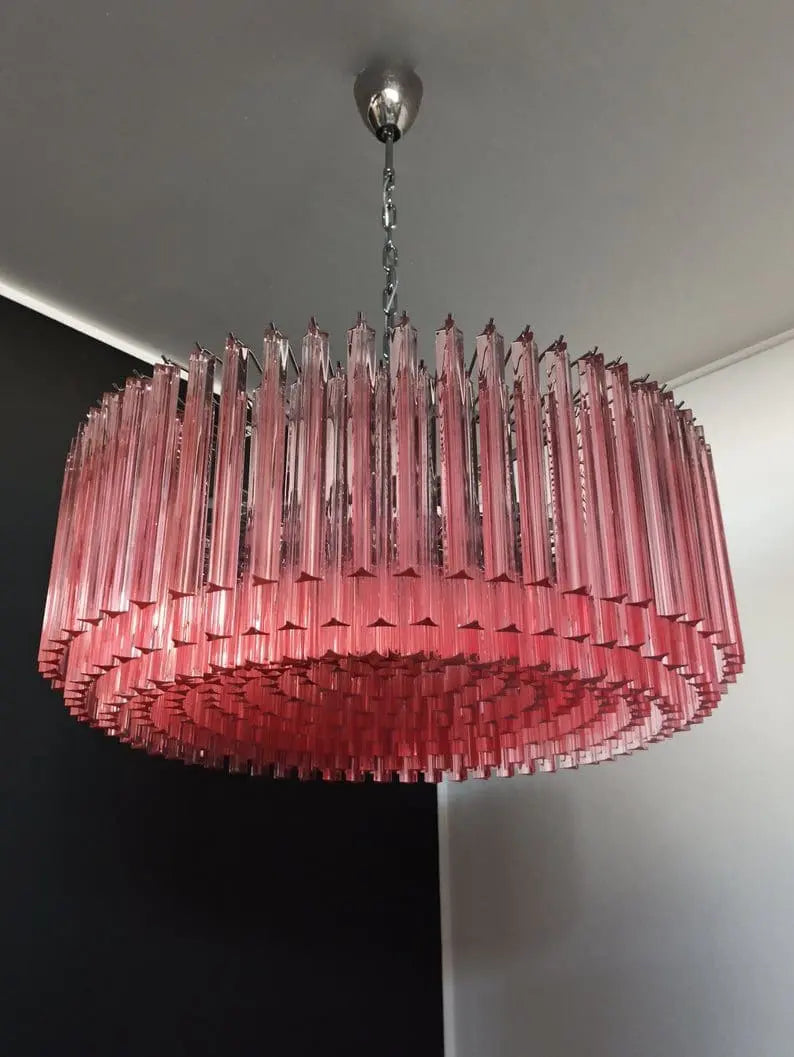 Murano-Style Chandelier – Triedri – 391 prisms – Pink