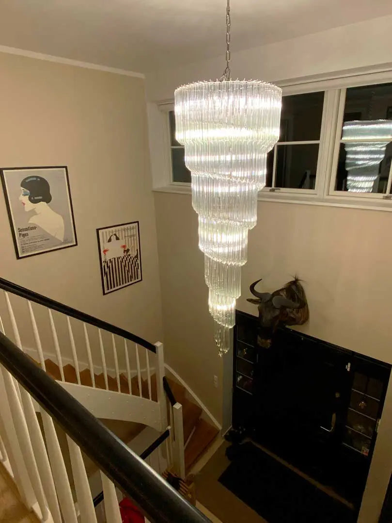 Murano-Style Chandelier – Spiral – 215 prisms – Transparent