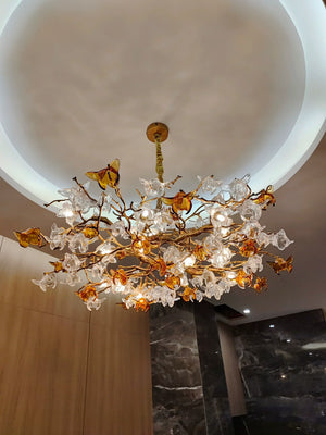 Designer Favorite Brass Branch Chandelier with Artistic Flower Glass for Dining Room Living Room and Kitchen Island - view 8