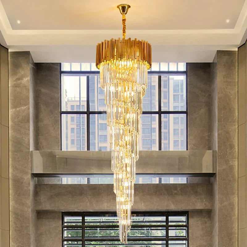 Luxury Gold Spiral Crystal Chandelier for Staircase/Foyer/Entryway - view 4