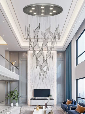 Modern Light Luxury Multi-layered Openwork Leaf Crystal Chandelier for Living Room/ Staircase/Duplex - view 2