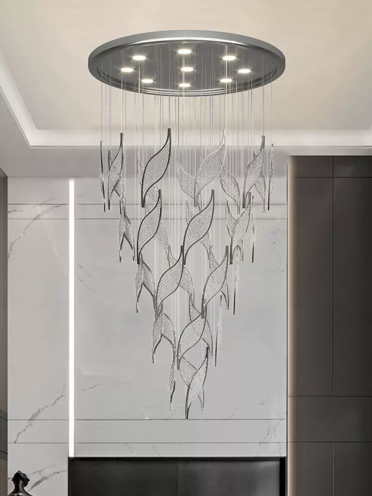 Modern Light Luxury Multi-layered Openwork Leaf Crystal Chandelier for Living Room/ Staircase/Duplex - view 3