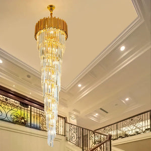 Luxury Gold Spiral Crystal Chandelier for Staircase/Foyer/Entryway - view 3