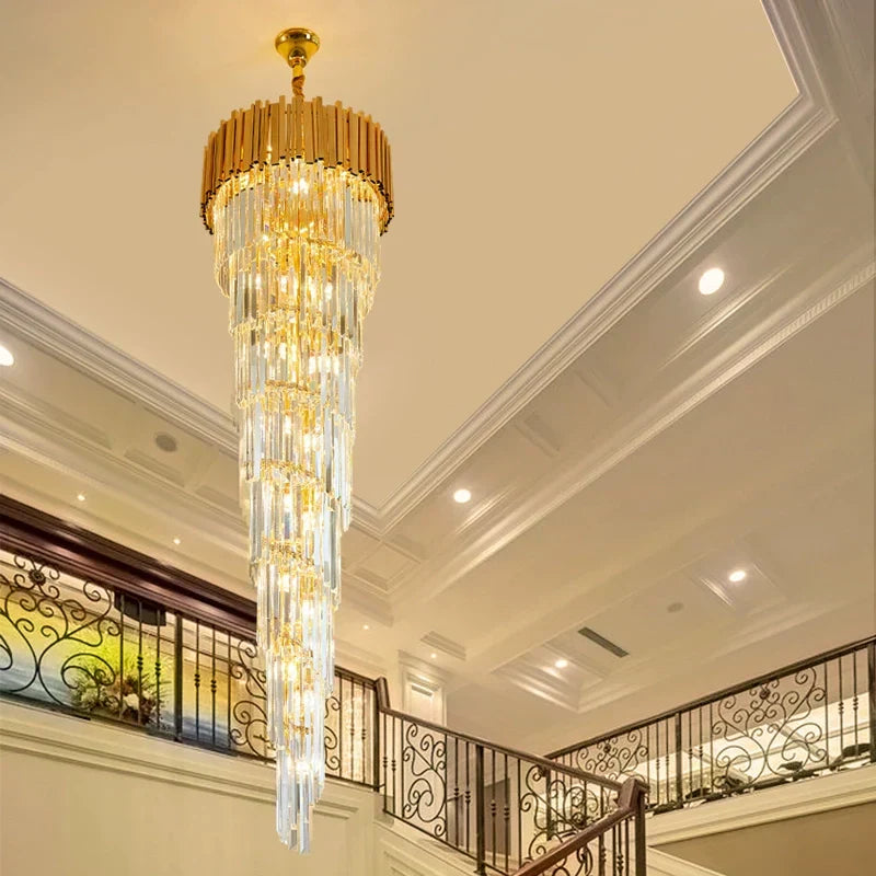Luxury Gold Spiral Crystal Chandelier for Staircase/Foyer/Entryway - view 3