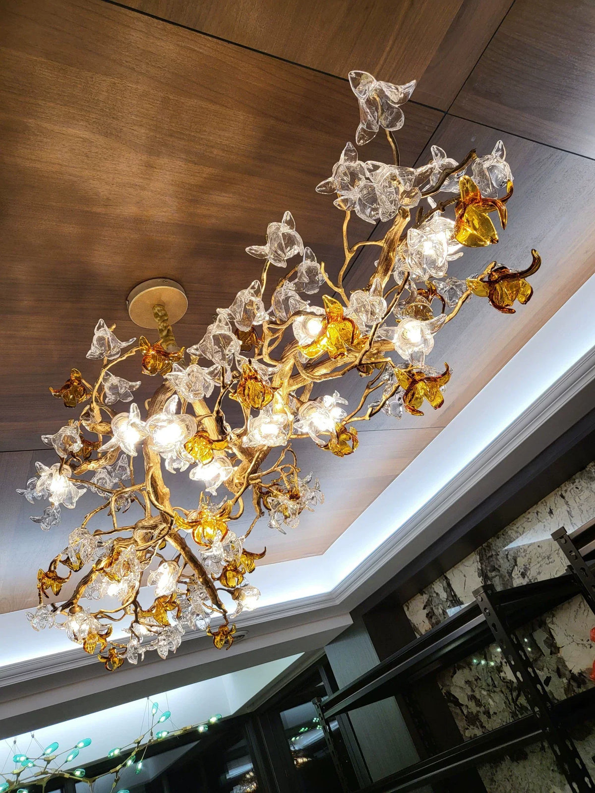 Designer Favorite Brass Branch Chandelier with Artistic Flower Glass for Dining Room Living Room and Kitchen Island - view 13