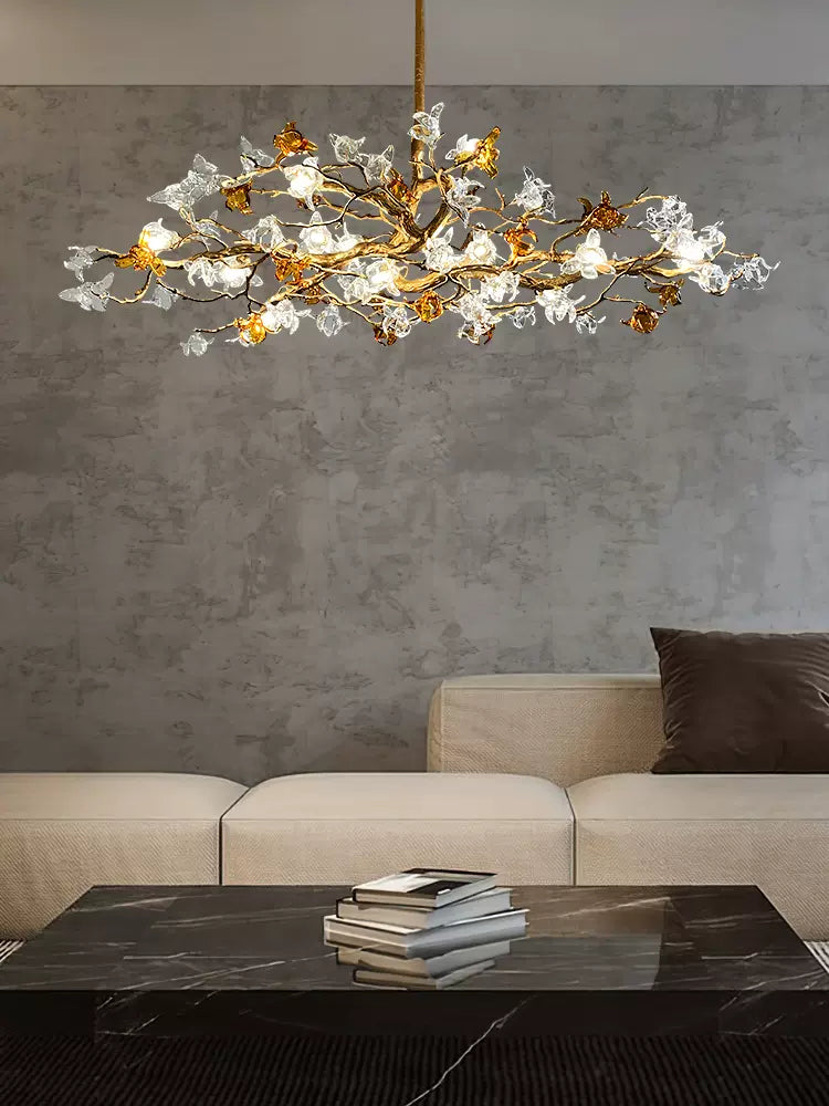 Designer Favorite Brass Branch Chandelier with Artistic Flower Glass for Dining Room Living Room and Kitchen Island - view 9