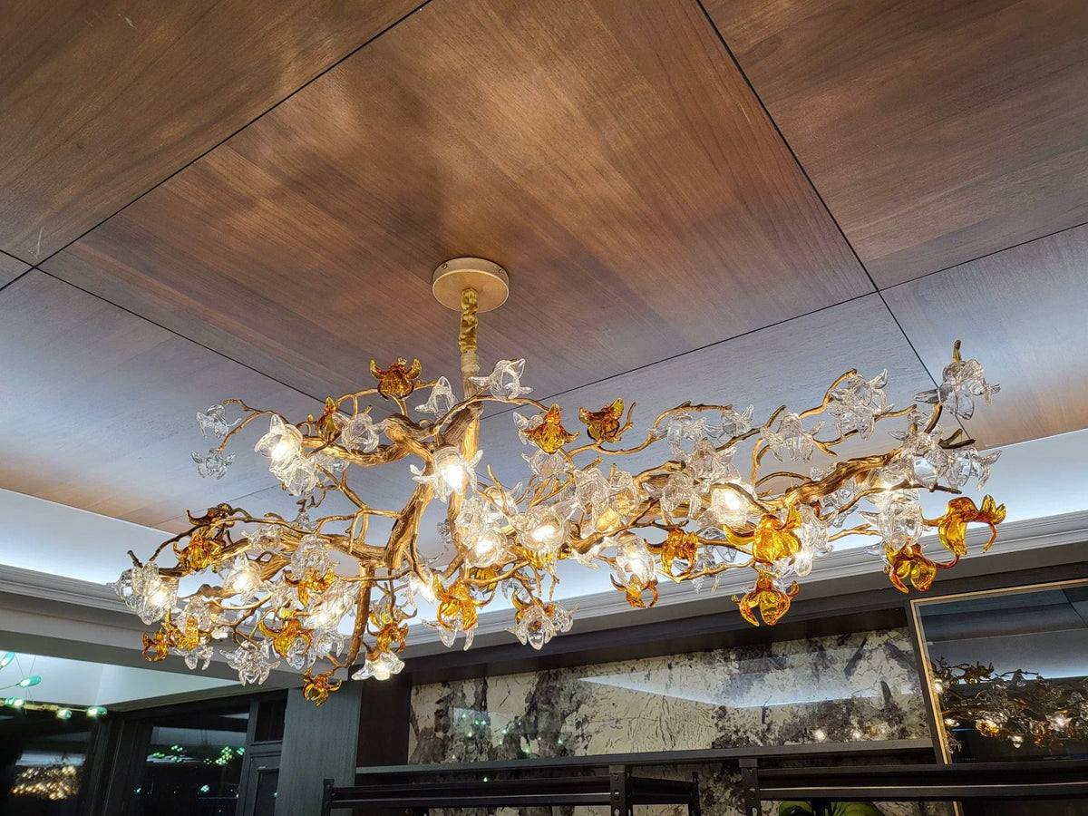 Designer Favorite Brass Branch Chandelier with Artistic Flower Glass for Dining Room Living Room and Kitchen Island - view 12