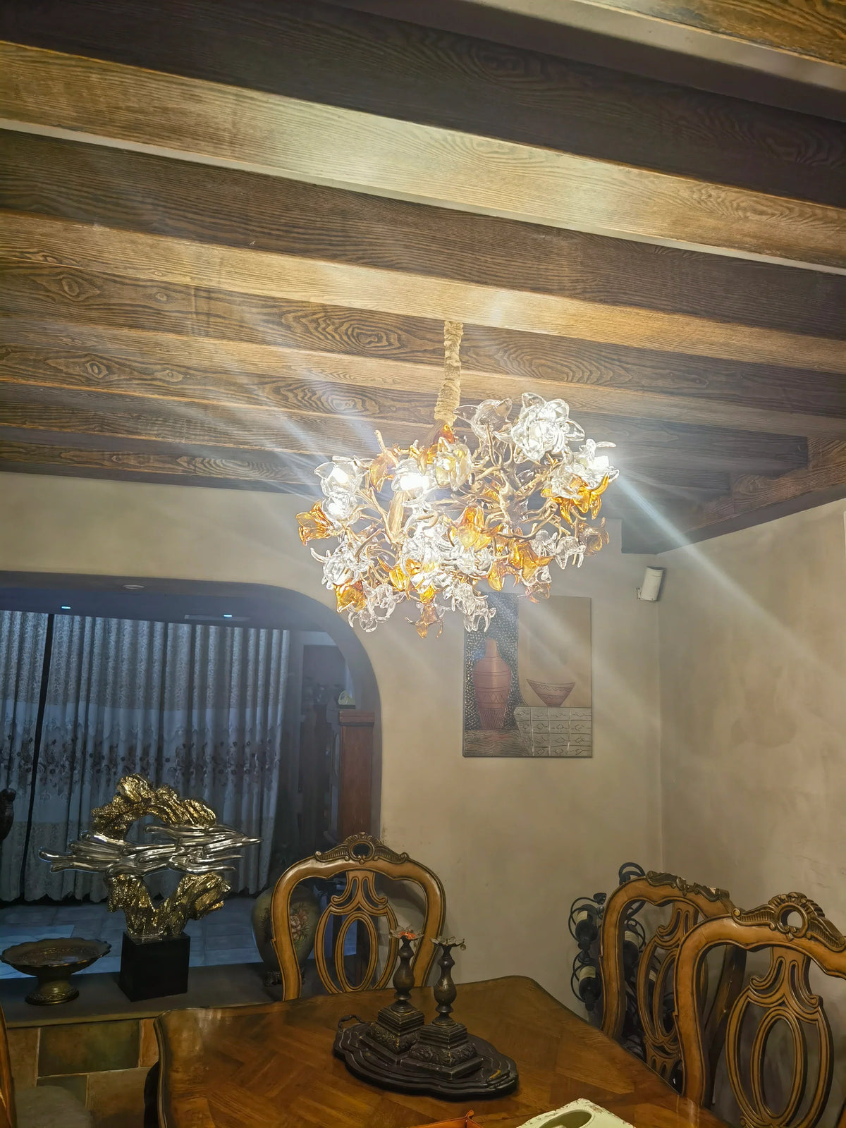 Designer Favorite Brass Branch Chandelier with Artistic Flower Glass for Dining Room Living Room and Kitchen Island - view 11