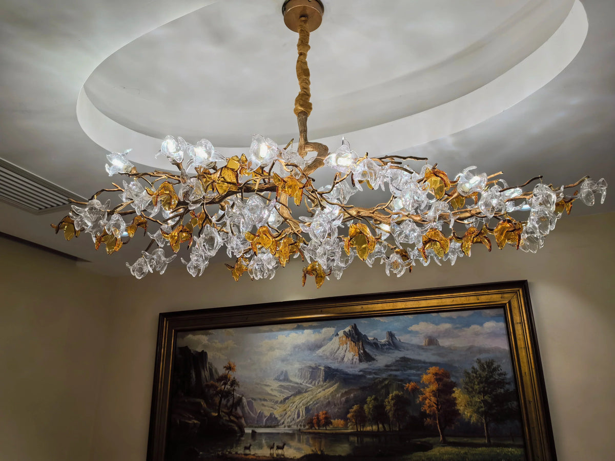 Designer Favorite Brass Branch Chandelier with Artistic Flower Glass for Dining Room Living Room and Kitchen Island - view 15