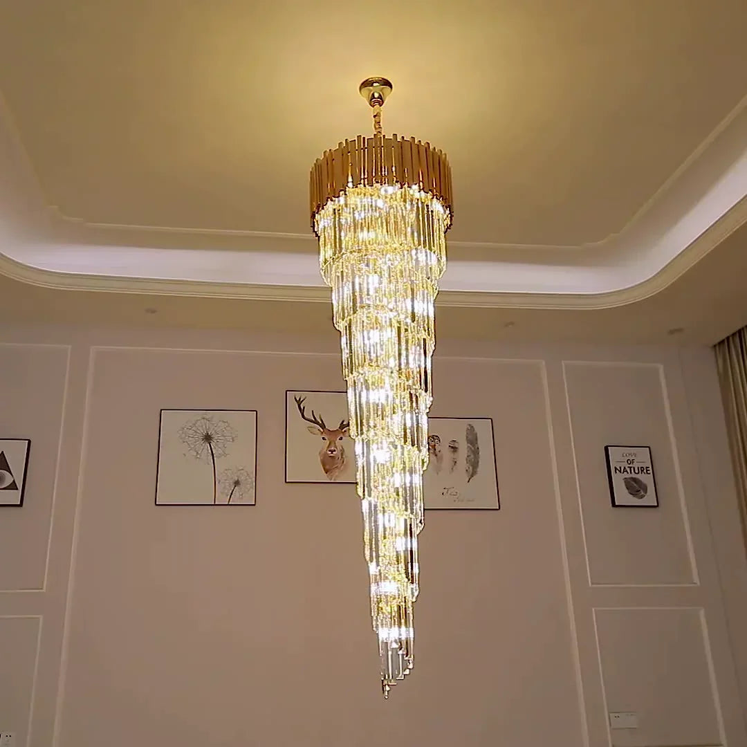 Luxury Gold Spiral Crystal Chandelier for Staircase/Foyer/Entryway - view 5