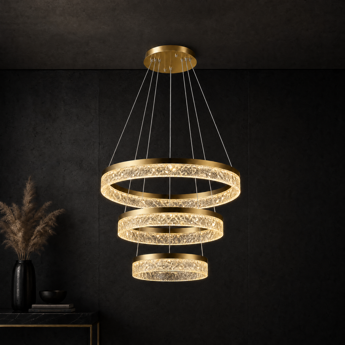 Ocean Star Modern Sculptural Ring Chandelier, crystal in brushed champagne - view 2