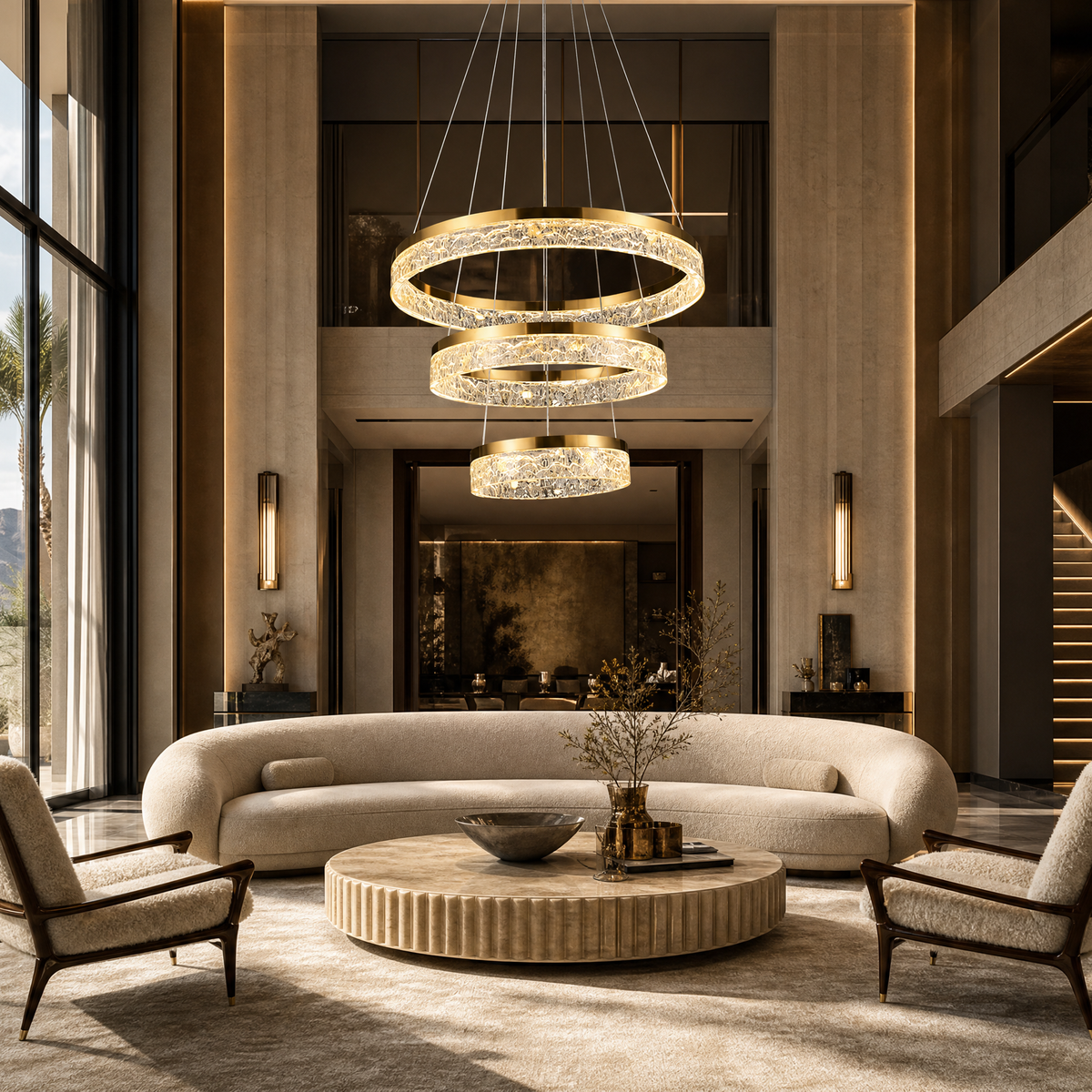 Ocean Star Modern Sculptural Ring Chandelier, crystal in brushed champagne - view 6