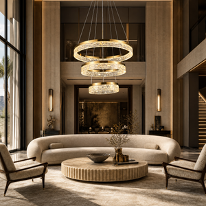 Ocean Star Modern Sculptural Ring Chandelier, crystal in brushed champagne - view 6