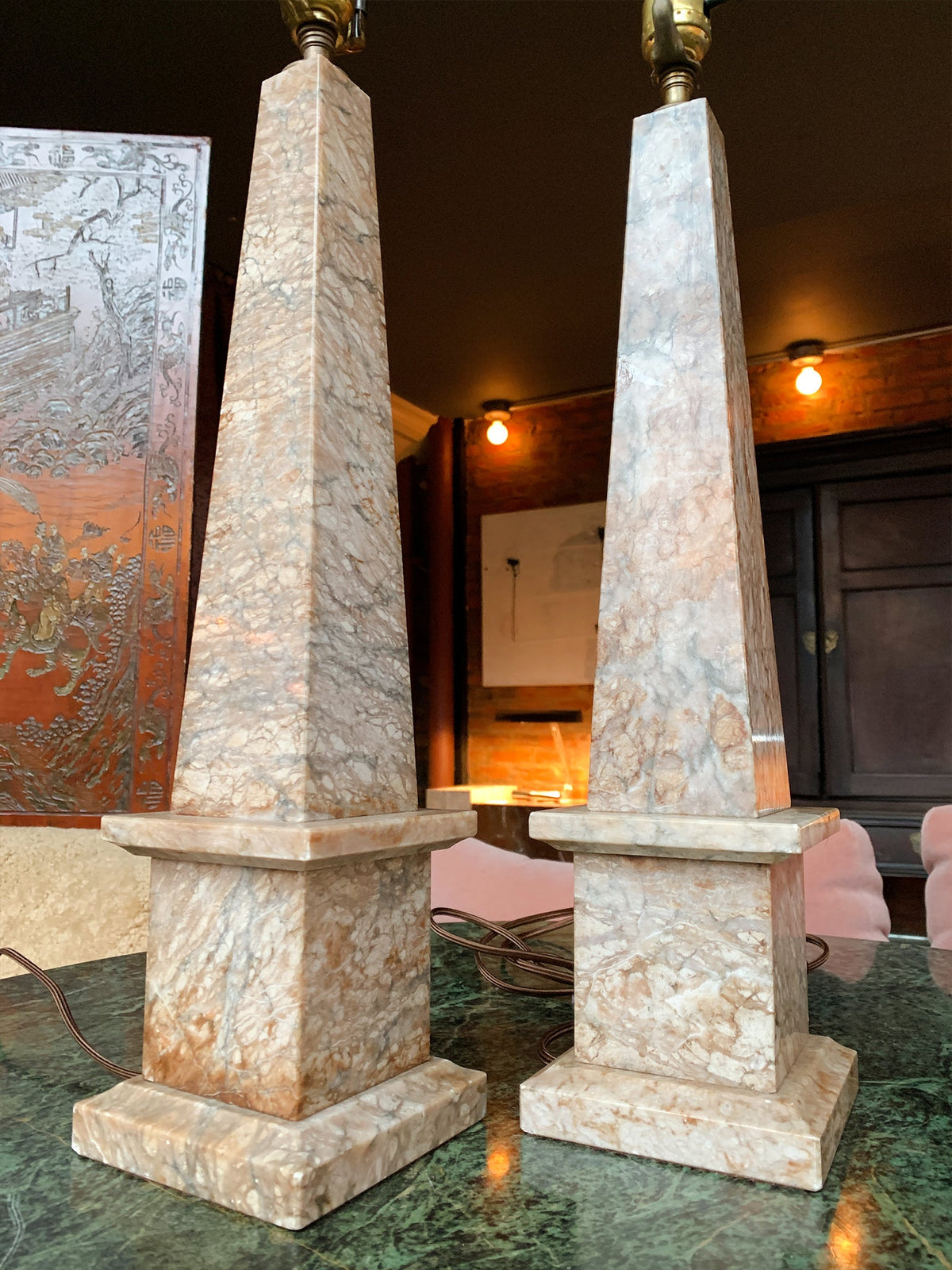 20th Century Marble Obelisk Table Lamps - a Pair | ON HOLD - view 6