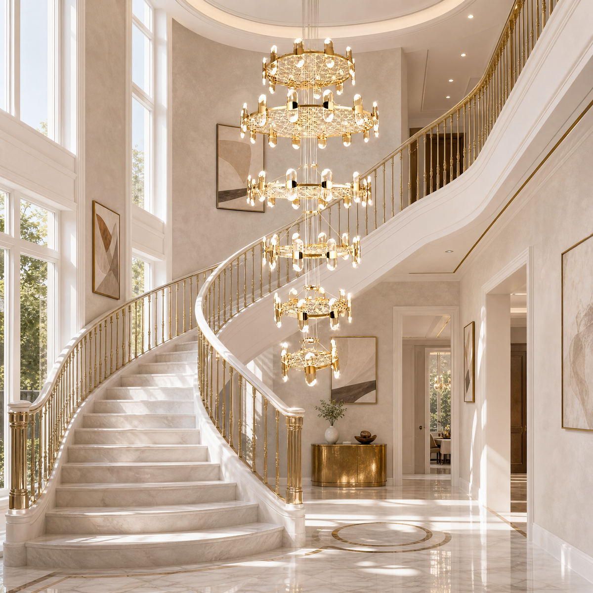Pearl Net Modern Sculptural Ring Chandelier, K9 crystal - view 4