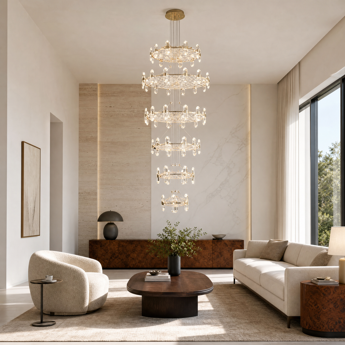 Pearl Net Modern Sculptural Ring Chandelier, K9 crystal - view 7