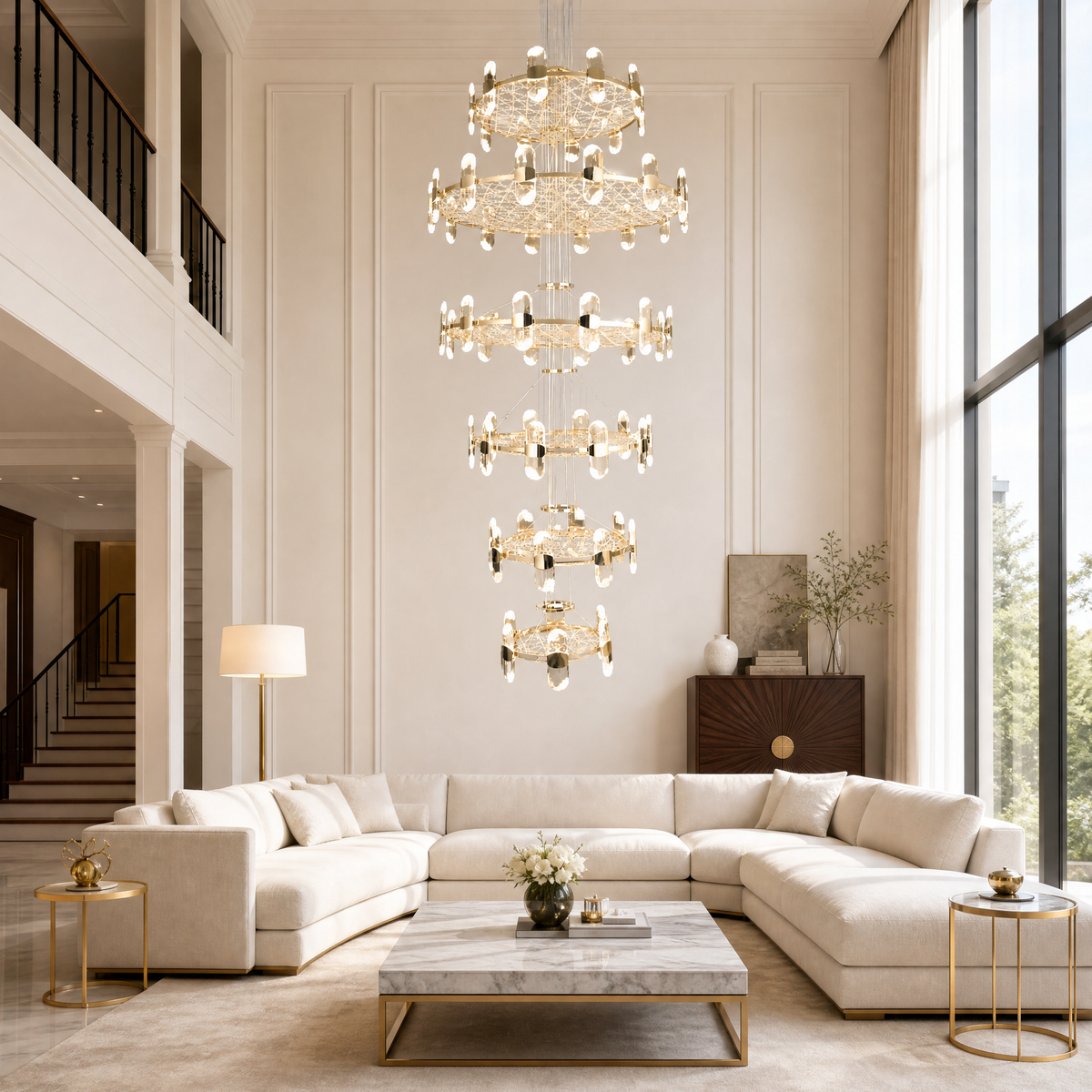 Pearl Net Modern Sculptural Ring Chandelier, K9 crystal - view 2