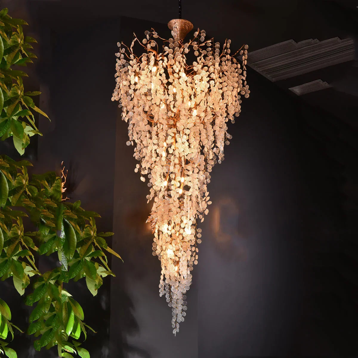 Modern Unique Artistic Flower Brass Branch Semi-flush Mount Chandelier for Living Room/ Hallway/ Entryway/ Staircase - view 2