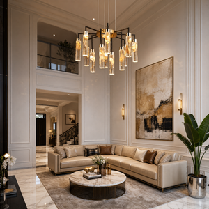Phoenix Tree Modern Sculptural Ring Chandelier, crystal in light gold + matte black - view 2