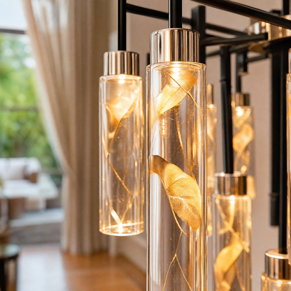 Phoenix Tree Modern Sculptural Ring Chandelier, crystal in light gold + matte black - view 4